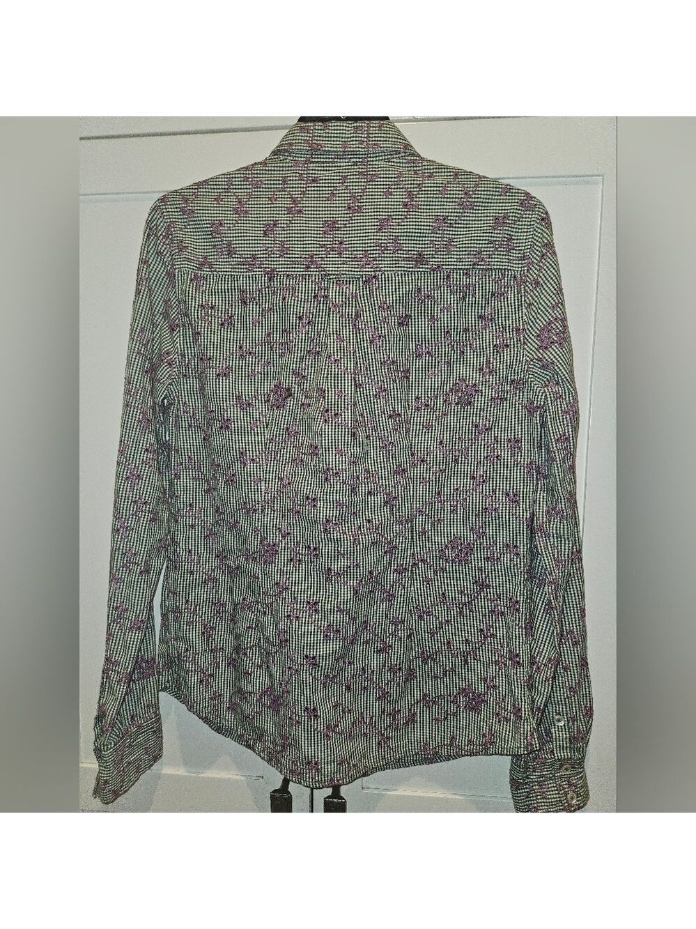Anthropologie ODILLE Embroidered Gingham Button Down Shirt Blouse Sz 10 - Picture 2 of 6